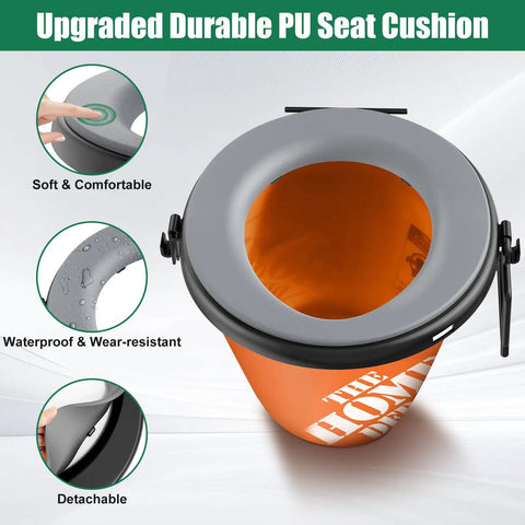 Universal 5 Gallon Bucket Toilet Seat With Pillowy Comfort And Snug Lid, featuring soft PU cushion and durable waterproof design.