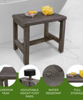 18 Inch Gray Waterproof Teak Wood Shower Bench No Slip Stool Inside Shower Seat For Safety And Storage