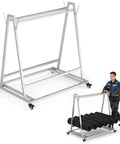 Open Style Mobile Floor Mat Transporter Cart With Wheels, Heavy Duty Galvanized Steel Rack For Industrial And Commercial Mats