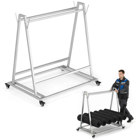 Open Style Mobile Floor Mat Transporter Cart With Wheels, Heavy Duty Galvanized Steel Rack For Industrial And Commercial Mats