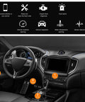 Car dashboard showing Bluetooth OBD2 Scanner For Car Wireless OBDII Diagnostic Tool Engine Code Reader interface and features.