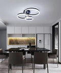 Modern LED Ceiling Light With Remote Control, Dimmable Acrylic Ring Chandelier, Two Ring Black Flush Mount Fixture installed in dining room