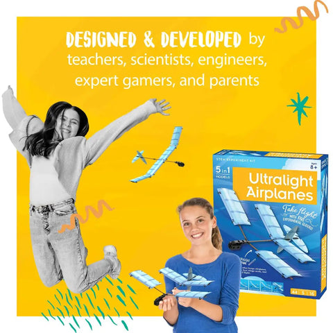 Ultralight Airplane STEM Kit for Kids Build Five Gliders Learn How Planes Fly Aerodynamics and Physics Design Your Own Glider