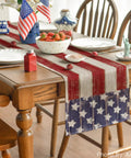 Dining table with American Flag Table Runner 13x72 Inch For 4th Of July Memorial Day Kitchen Dining Decor Durable Spun Polyester