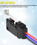 Waterproof Micro Limit Switch With Long Roller Lever SPDT 3 Pin Pre Wired 10A 125 250V 2 Pack