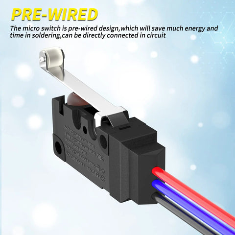 Waterproof Micro Limit Switch With Long Roller Lever SPDT 3 Pin Pre Wired 10A 125 250V 2 Pack
