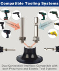 Dual connection interface of sanding discs kit for pneumatic and electric tool systems.