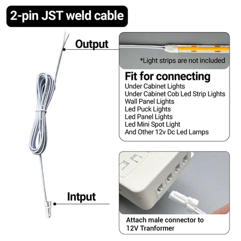 Six-Port 12V 60W LED Power Supply With Dimmer, 5A Output, Includes Six 2m Welding Extension Cords, low voltage transformer with 2-pin JST cable