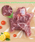Raw meat sealed in a 6 Pack Vacuum Sealer Bags Rolls 8x20 And 11x20 Cut To Size Heavy Duty BPA Free, suitable for sous vide cooking.