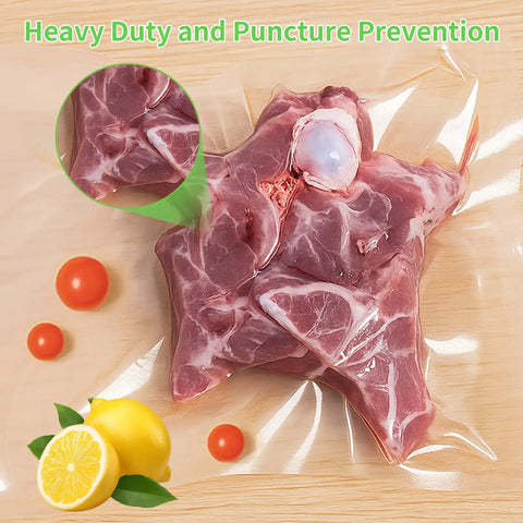 Raw meat sealed in a 6 Pack Vacuum Sealer Bags Rolls 8x20 And 11x20 Cut To Size Heavy Duty BPA Free, suitable for sous vide cooking.
