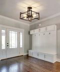 Four Light Black Industrial Flush Mount Ceiling Light Fixture For Kitchen Island And Dining Room Farmhouse Style installed in foyer