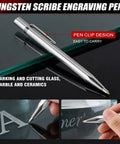 Top Shelf 9 Piece Glass Cutting Kit Features Oil Fed Scorer Running Pliers Grozing Nippers Tungsten Scribe Screwdriver Zipper Case For Smooth Stained Glass Tile Mosaic Crafting - Tungsten scribe engraving pen on glass surface.