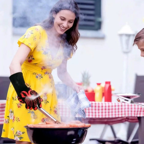 Person using Heat Resistant BBQ Gloves With Silicone Non Slip Grip For Grilling And Oven Use Up To 1472F Pro Grade Dope