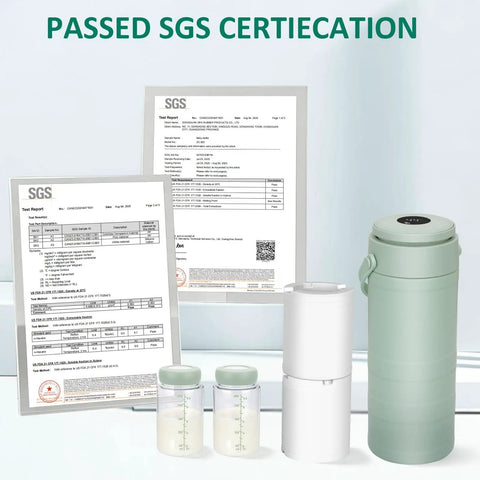 Passed SGS certification for Portable Breast Milk Cooler That Beats The Heat Keeping Milk Super Crisp For Over 24 Hours With Full Surround Cooling Digital Temp Display And Two Leak Proof Flasks.