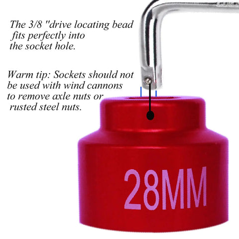 Heavy Duty 28mm Fuel Filter Socket With 3/8 Drive top view showing size markings and drive locating bead for Dodge Ram 2500 3500.