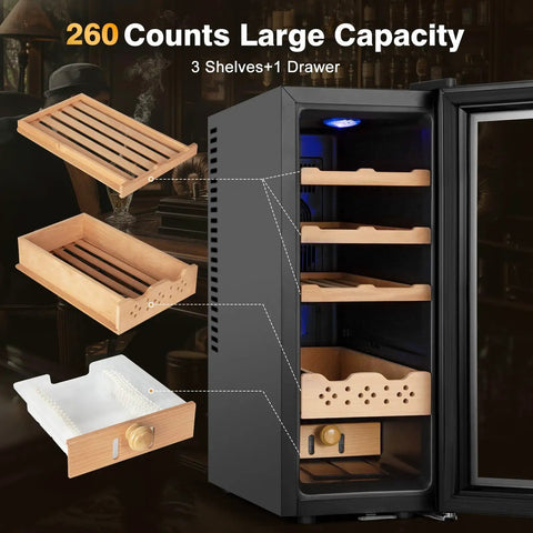 35L Temperature And Humidity Controlled Cooler Cabinet With Spanish Cedar Shelves And Safety Lock, 300 Count Capacity