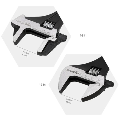 Two Piece Built Tough Heavy Duty Adjustable Wrench Set With 12 Inch Spud Wrench And 16 Inch Reversible Jaw Spud Wrench Black Finish