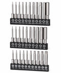 Heavy Duty Hex Head Allen Wrench Drill Bit Set Featuring 33 Pieces Crafted From Tough As Nails S2 Steel With Magnetic Tip And Quarter Inch Shank Covers Metric Sae And Security Torx Sizes For Knockout Home Repairs displayed on organizer.