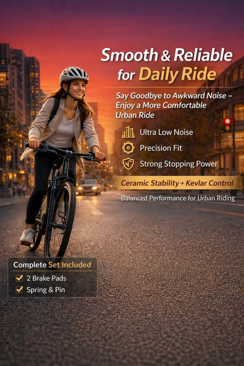 Cyclist enjoying smooth ride using Pro Grade Bike Disc Brake Pads For Shimano 4 Piston D02S D03S Brake Systems in urban setting
