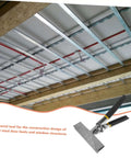 Ceiling installation with Ergonomic Handle Sheet Metal Bender Pliers For Standing Seam Roofing Tools Heavy Duty Metal Bending Tool For Light Steel Keels Tight Clamping Smooth Bends Durable Pro Grade Craftsmanship in foreground