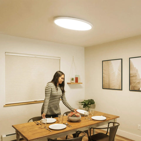 32 Inch Slim Oval Led Ceiling Light Fixture 50W Ultra Bright 3500 Lumen Dimmable Adjustable Color Temperature 2700K 4000K Ceiling Lamp in dining room