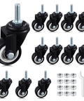 12 Pack 1.5 Inch Swivel Caster Wheels PU Pro Grade Threaded Stem 360 Degree Spin Heavy Duty 330 Lb Load Limit For Hand Carts M8 X 25mm Screw Pattern No Fuss Assembly Kit Included with nuts and wrench included.