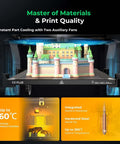 Front view of K2 Plus Combo 3D Printer With All New CFS Color System, showcasing color print capabilities and heating features.