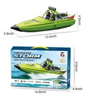 Beast High Speed RC Jet Boat With Auto Flip And Dual Batteries product box and dimensions