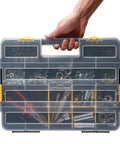 Stackable Plastic Toolbox Organizer Set of 2 Interlocking Design Clear Lids Grab and Go Compartments for Screws Nails Hardware