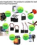 Diagram showing product applications of CBB61 6uF 250V AC capacitor for ceiling fans, including ventilators and heaters.