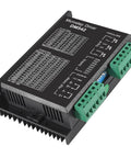 DM542 microstep driver module; black metal enclosure with green screw-terminal blocks, angled front view
