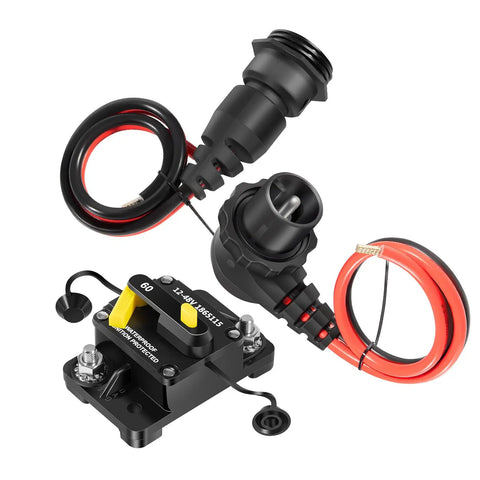 60 Amp Circuit Breaker And Trolling Motor Plug Receptacle Combo For Minn Kota Motors Waterproof Ignition Protected Stainless Steel Studs Fits 12 24 36 48V Heavy Duty Electrical Protection Kit Rock Solid