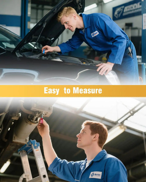 Mechanics using Detachable Thread Gauge Set With 52 Nut And Bolt Gauges 28 Inch And 24 Metric Box for size checks in car repair.