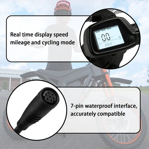 Close-up of 48V Throttle And LCD Speedometer Display For Electric Dirt Bike Without M Button, 7 Pin Digital Gauge Dashboard