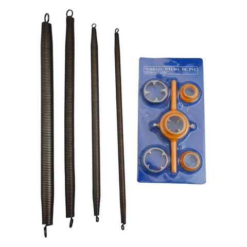 Fabulettas Six-Piece PPR Pipe Bender Spring And Manual Threader Tool Kit For Plastic Conduit with coil springs and alloy rings.