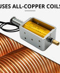 DC12V Push Pull Solenoid With 35mm Stroke, High Performance Linear Actuator Electromagnet With Wired Connection, copper coils shown