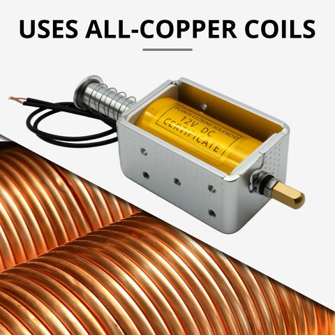 DC12V Push Pull Solenoid With 35mm Stroke, High Performance Linear Actuator Electromagnet With Wired Connection, copper coils shown