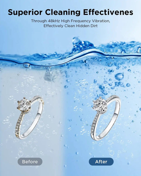 Ultrasonic Jewelry Cleaner Machine With 48KHz Tech Dual Cleaning Modes 350ML 304 Stainless Steel Tank Before and After Cleaning