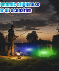 Night fishing with 2 Pack Underwater Fishing Light Kit 12V 15W Submersible LED Lure Lamp and green blue glow in water