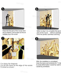 Installation guide for Gold Banana Leaf Botanical 3D Wall Mural, 160x108 inch, fabric wallpaper, showing step-by-step mural placement.