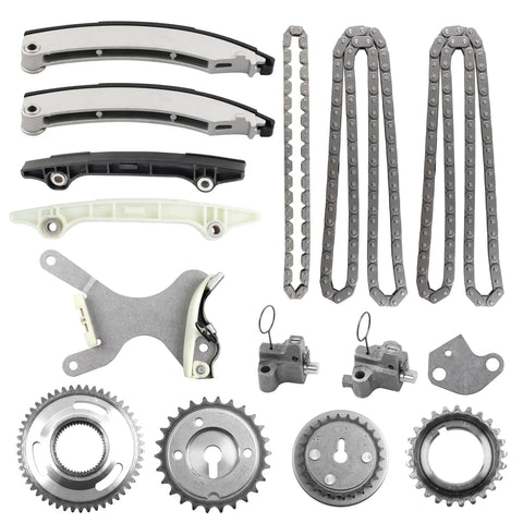 3.7L Engine Timing Chain Kit With VVT Sprockets Fits 2004-2012 Dodge Durango Jeep Commander Grand Cherokee Liberty Nitro Ram 1500 3.7L V6 SOHC Replaces C393 53020680, showing chains, sprockets, and guide rails.