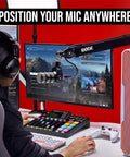 PSA1+ Pro Studio Desk Boom Arm with spring damping for podcasters and streamers, black, mounted on desk with microphone
