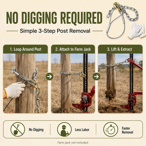 Heavy Duty Fence Post Puller Kit For T Posts And 4x4 Wood Posts With 10000 Lbs Cable Pro Farm Jack Extractor image