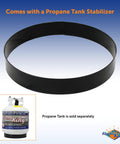 Smokeless Propane Fire Pit 19 Inch Portable Firebowl 58K BTU accessory, propane tank stabilizer shown, tank sold separately.