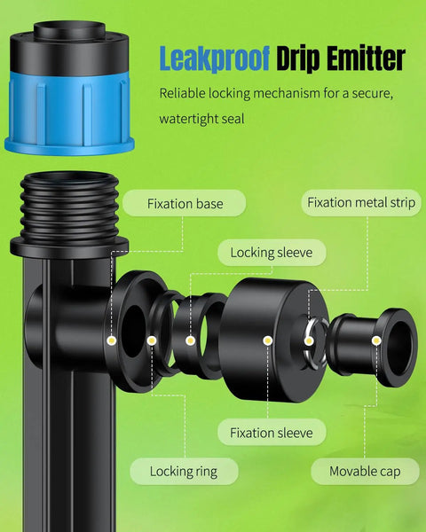 Diagram of Push To Fit Drip Irrigation Emitters Pack Of 30 With Adjustable 360 Degree Water Flow For One Quarter Inch Tubing