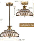 Straight Up Vintage Amber Glass Pendant Light With Ridiculously Smooth Adjustable Hanging Cord And Killer Floral Design For That Total Glow Up Look You Always Wanted, adjustable height, measurements shown.