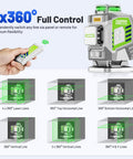 Self Leveling 360 Degree Green Cross Line Laser Level With Receiver For Outdoor Use Up To 660 Feet 4x360 Degree Coverage, remote control
