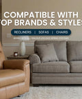 Built Tough Couch Spring Repair Kit With Zero Sag Promise for various recliners and sofas in a living room setting.