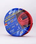 Built Tough 50 Feet Heavy Duty Rubber Air Hose For Compressors 3/8 Inch Thick Handles Up To 300 Psi coiled with brass ends shown.