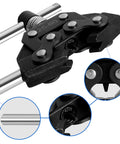 Front view of Belleone chain breaker tool for roller chains (#25-60) with push pin, metal construction